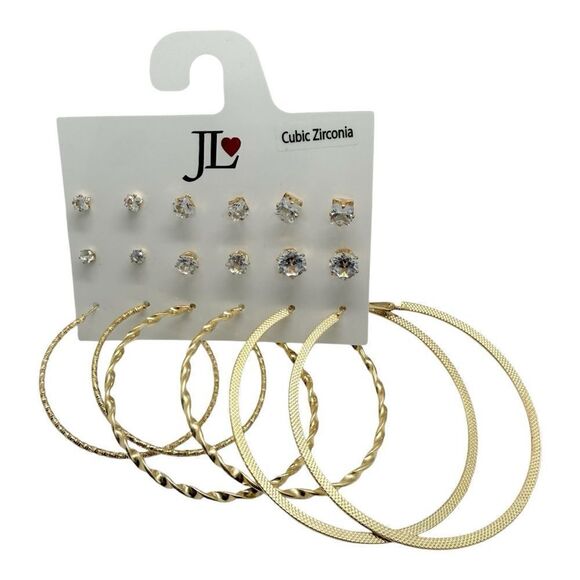JL❤️ Cubic Zirconia Earrings and Hoop Earrings Gold Color Style 2750 Class 3135 - Picture 1 of 2